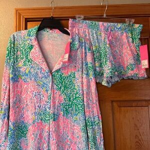 Lilly Pulitzer Stargazer Button-Up Pajama Top and Bottom